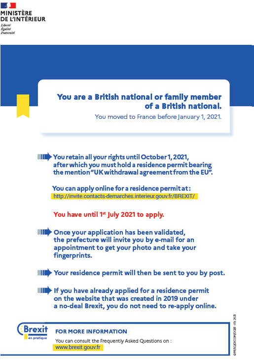 You are a British national or family member of a British national. You moved to France before January 1, 2021.